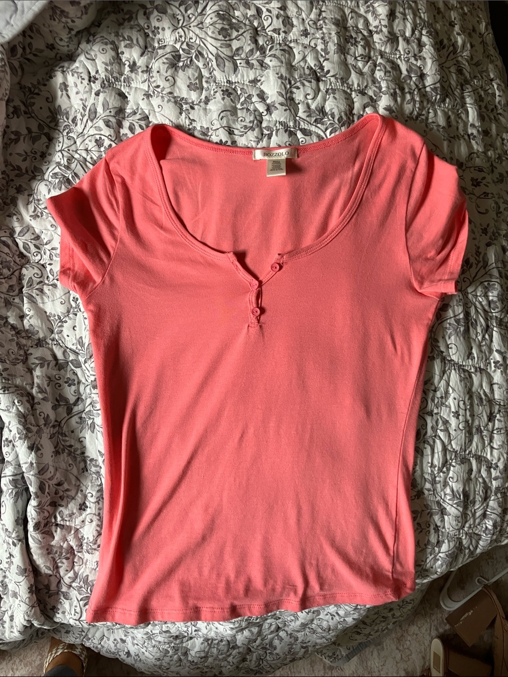 Bozzolo Coral Pink Short Sleeve Scoop Neck Tee